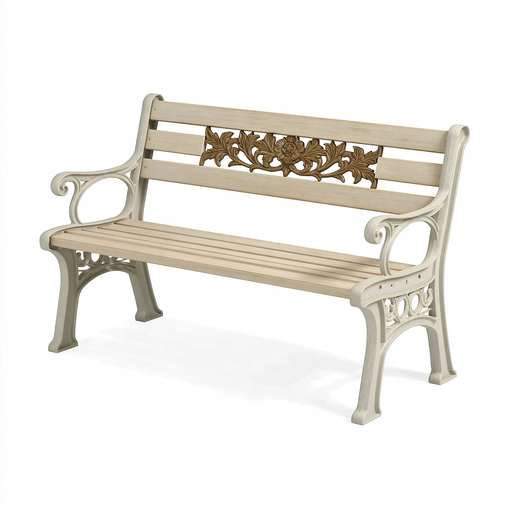 Panchina da giardino 120 x 60 x 80 cm in legno e ghisa avorio marrone stile classico