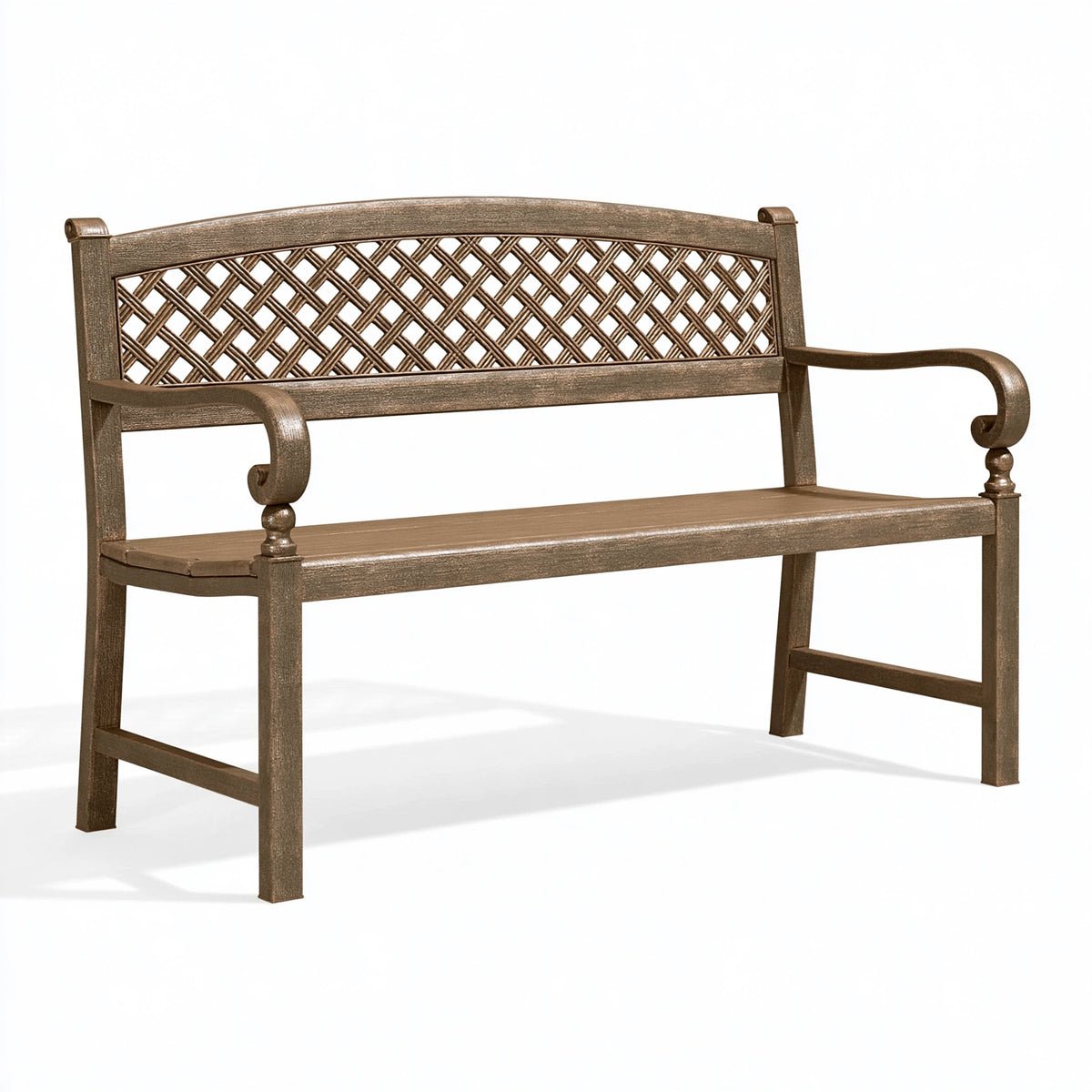 Panca da giardino 120 x 60 x 90 cm in metallo bronzo con schienale intrecciato stile classico