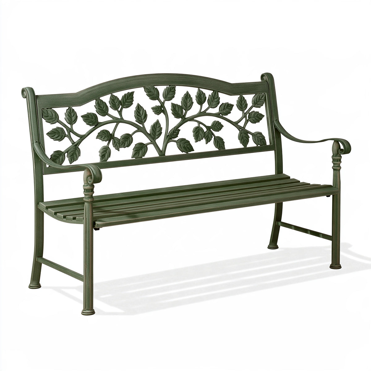 Panchina da giardino 125 x 60 x 92 cm in metallo verde con schienale decorativo classico