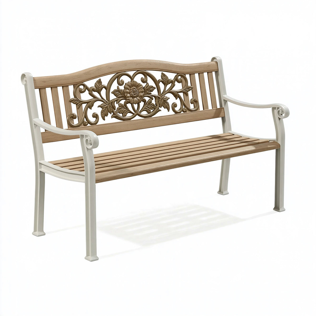 Panchina da giardino 120 x 60 x 90 cm in metallo beige e marrone stile classico floreale