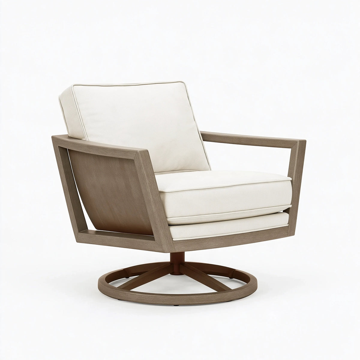 Poltrona girevole 75 x 82 x 92 cm in legno e tessuto bianco marrone stile moderno