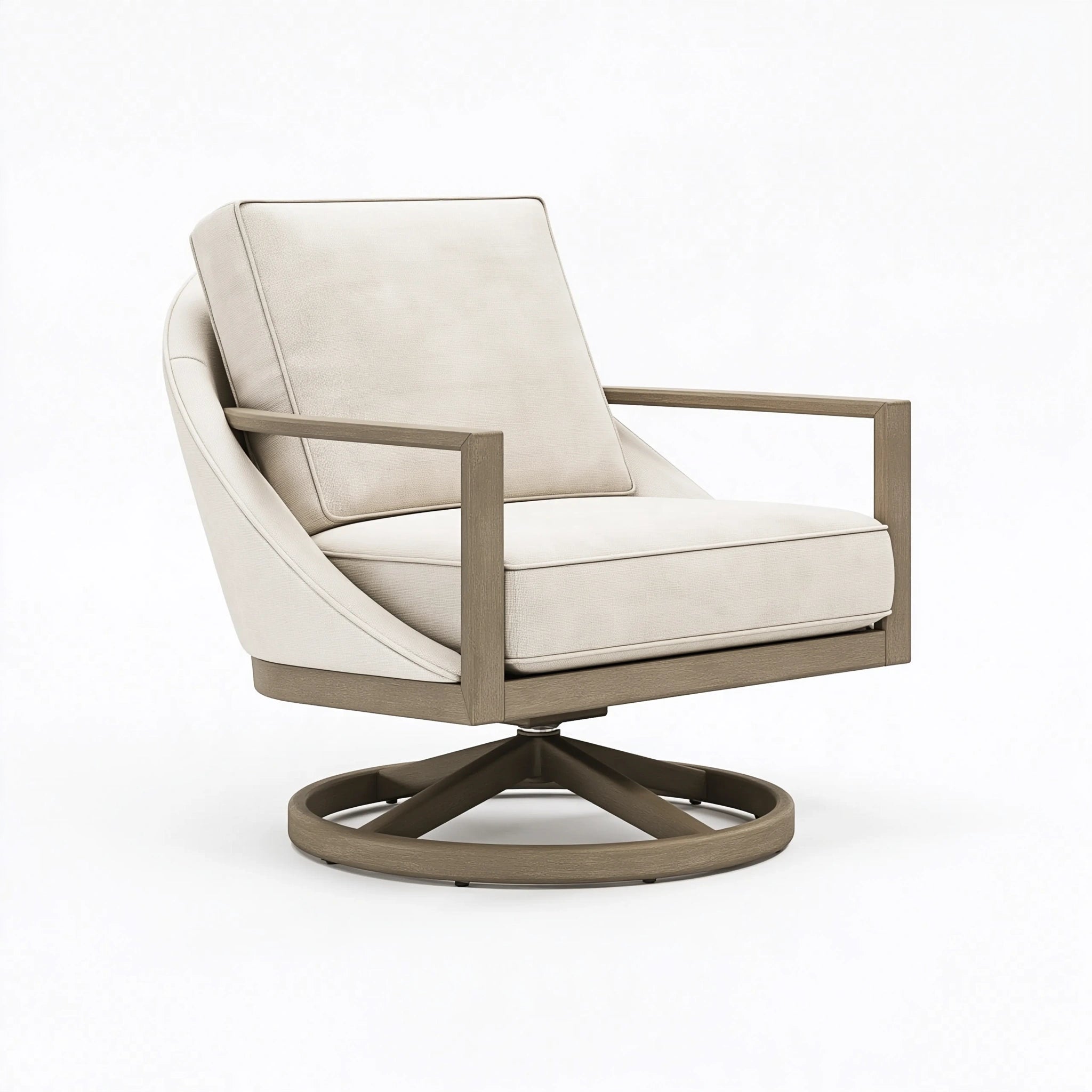 Poltrona girevole 78 x 82 x 92 cm in tessuto beige e legno marrone stile moderno