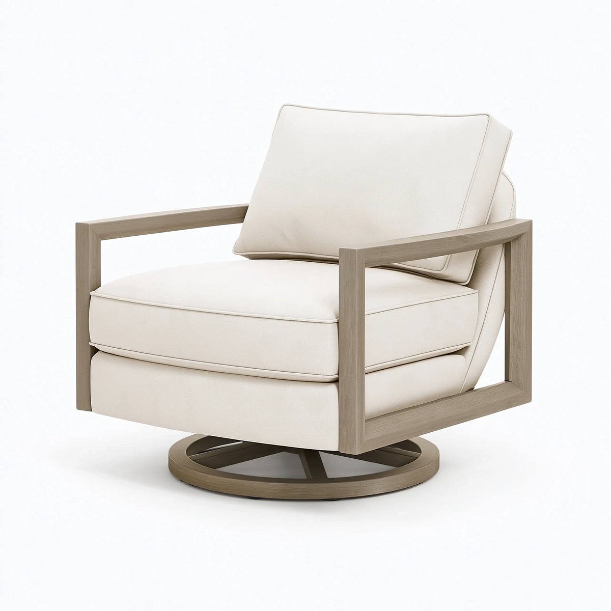 Poltrona 78 x 85 x 90 cm in tessuto avorio e legno chiaro girevole stile moderno