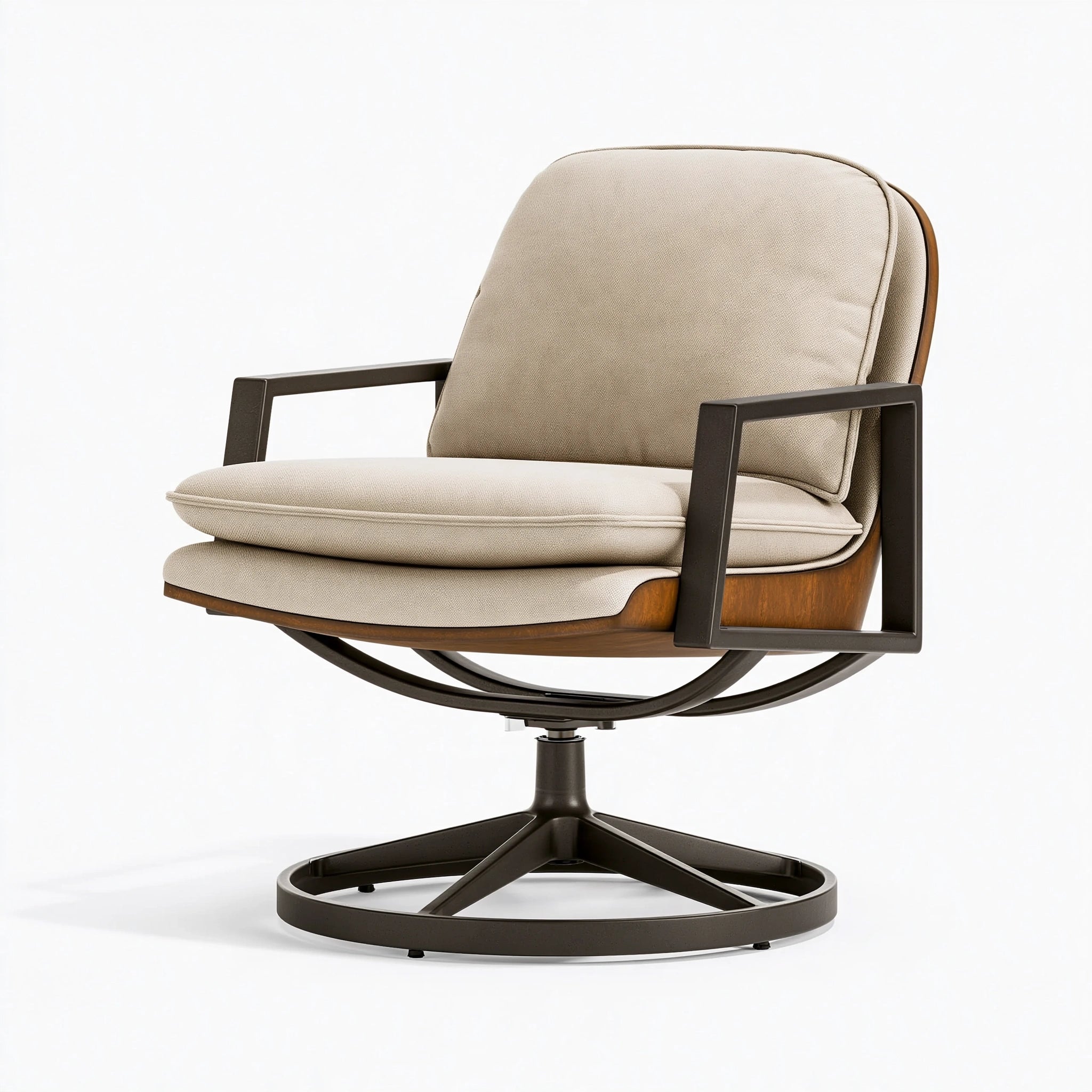 Poltrona girevole 78 x 80 x 95 cm in tessuto beige con struttura in legno e metallo - stile moderno