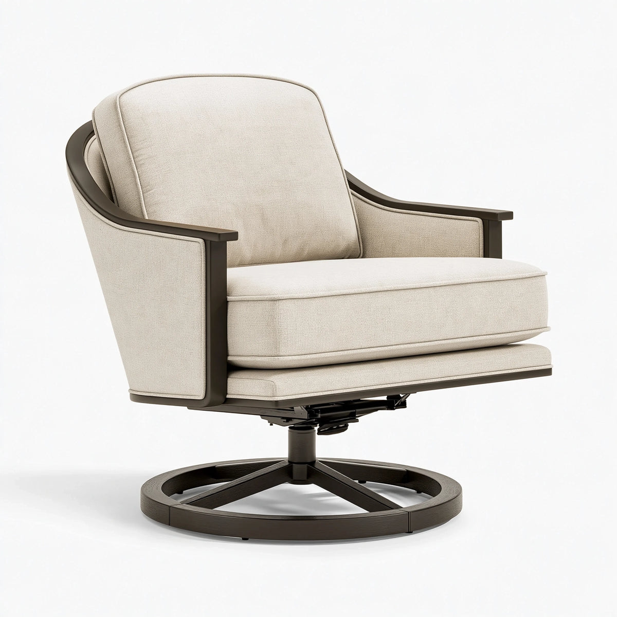 Poltrona reclinabile girevole 82 x 90 x 102 cm in tessuto beige con struttura marrone - stile moderno