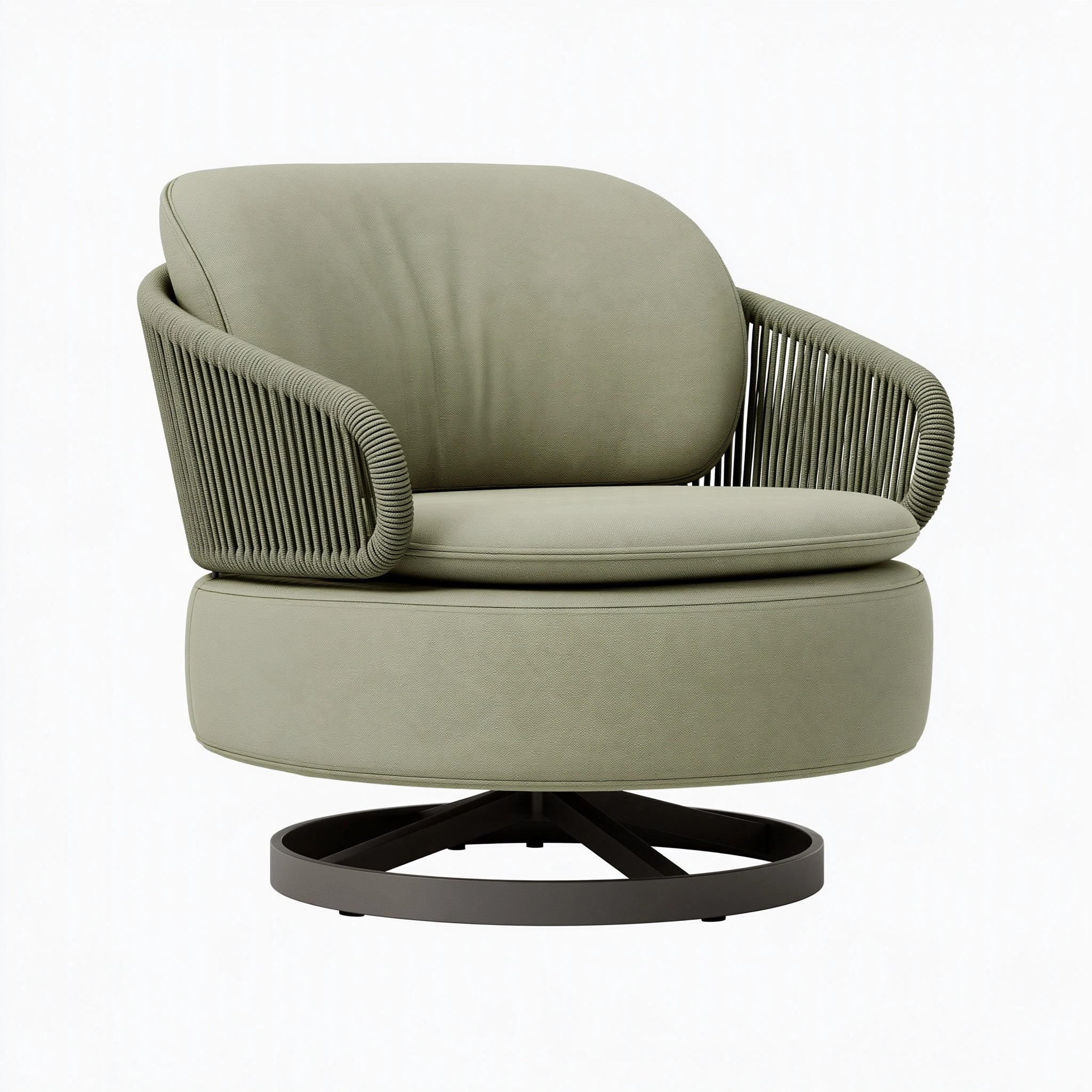 Poltrona girevole 85 x 80 x 84 cm in tessuto verde salvia con base in metallo stile moderno