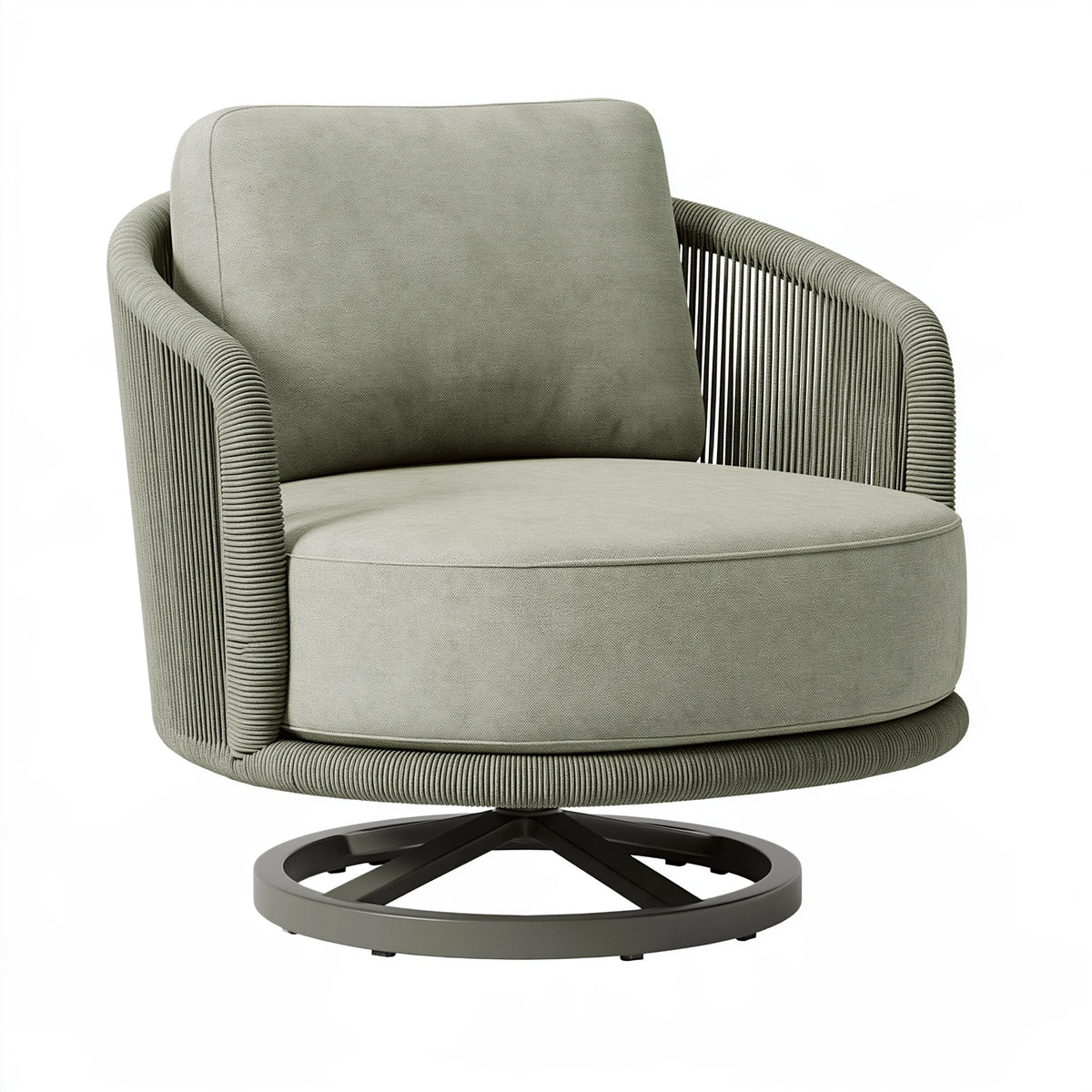 Poltrona girevole 82 x 80 x 85 cm in tessuto verde salvia con base in metallo stile contemporaneo