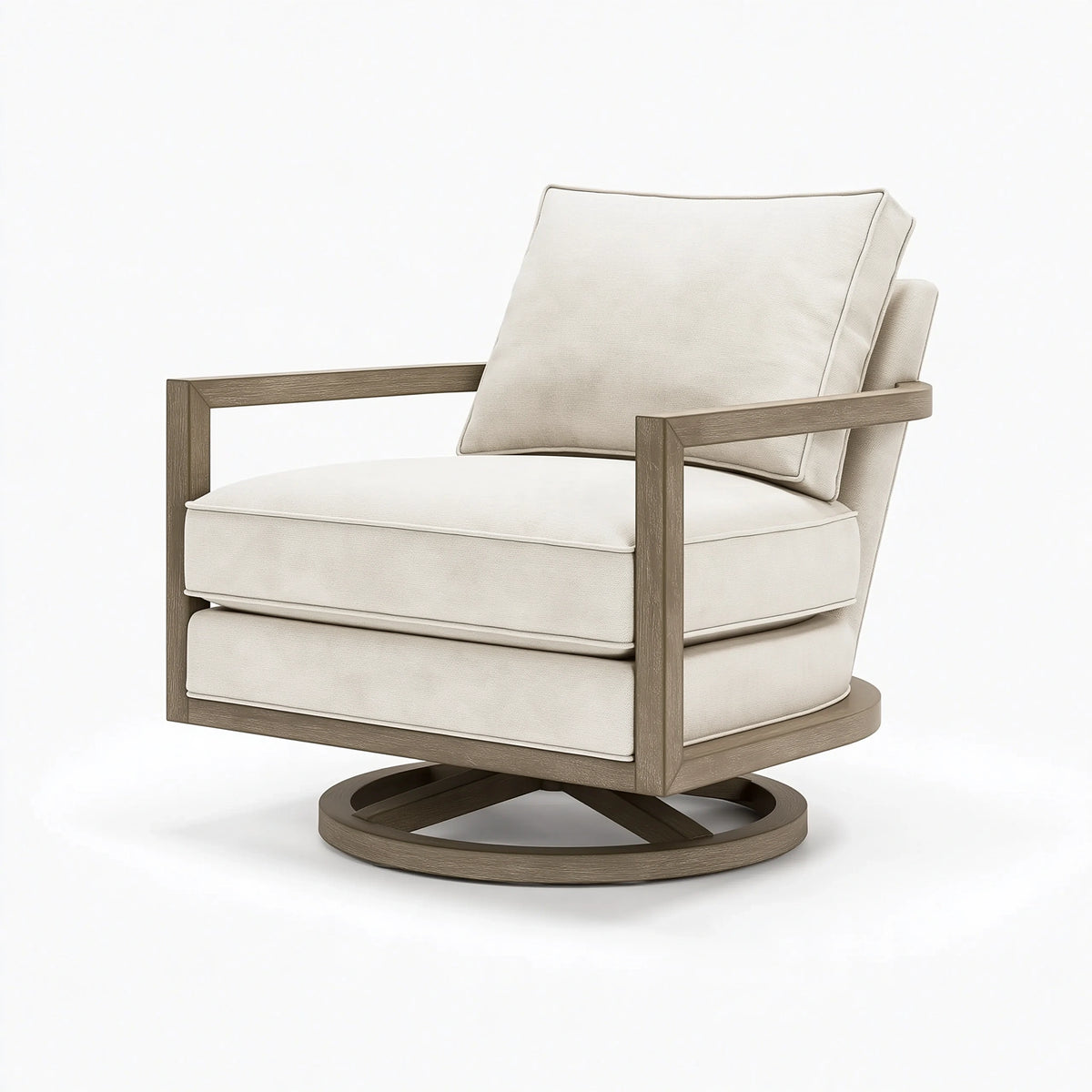 Poltrona girevole 78 x 82 x 90 cm in tessuto beige e legno marrone stile moderno