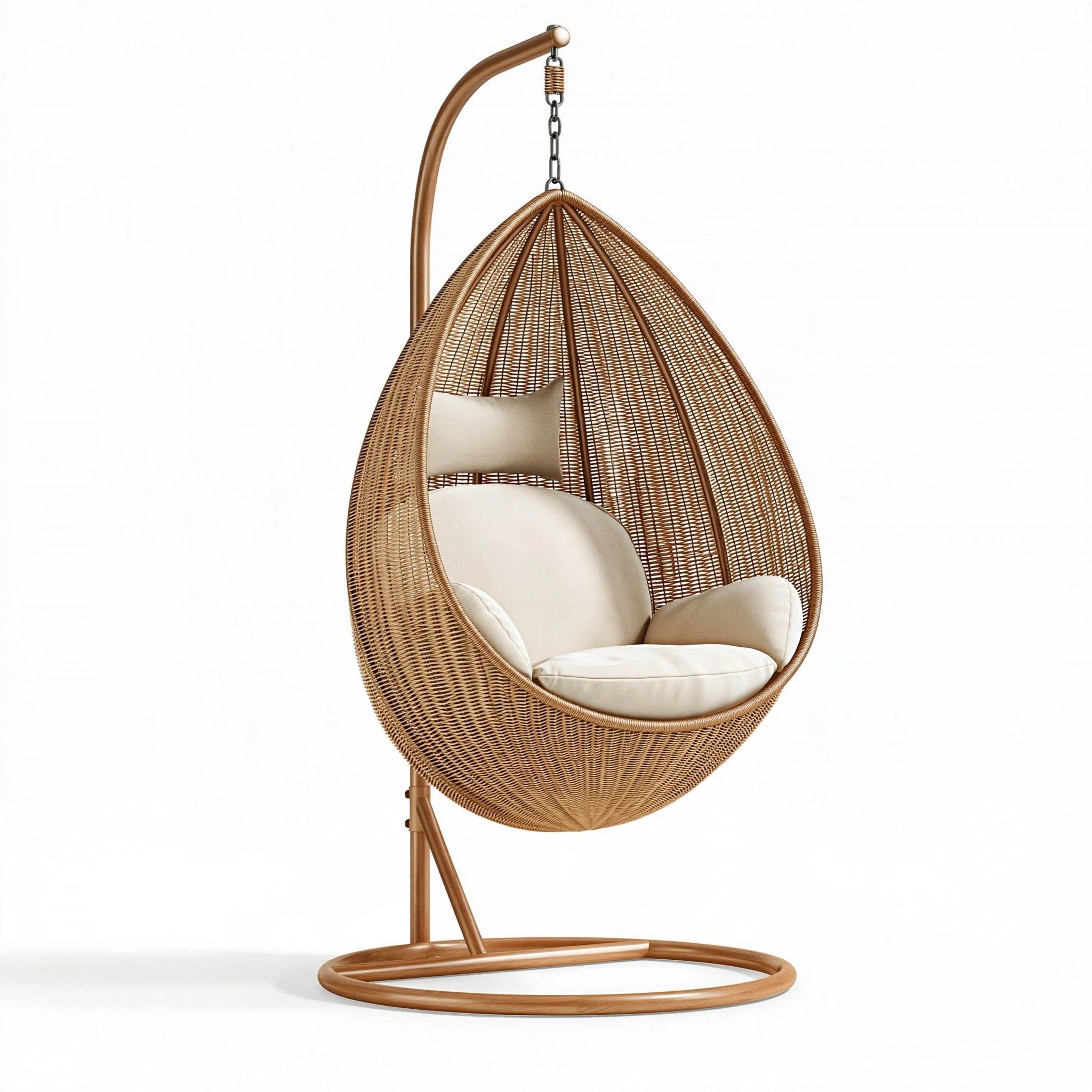 Poltrona sospesa 120 x 100 x 200 cm in rattan marrone con struttura in metallo per esterno