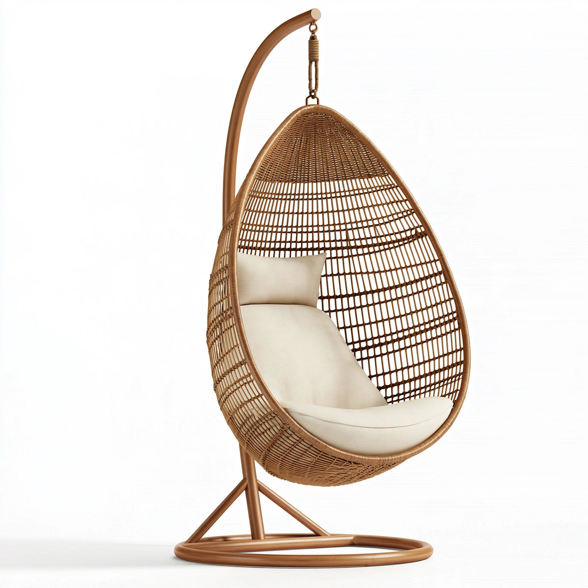 Poltrona sospesa 105 x 105 x 195 cm in rattan marrone con seduta imbottita stile boho