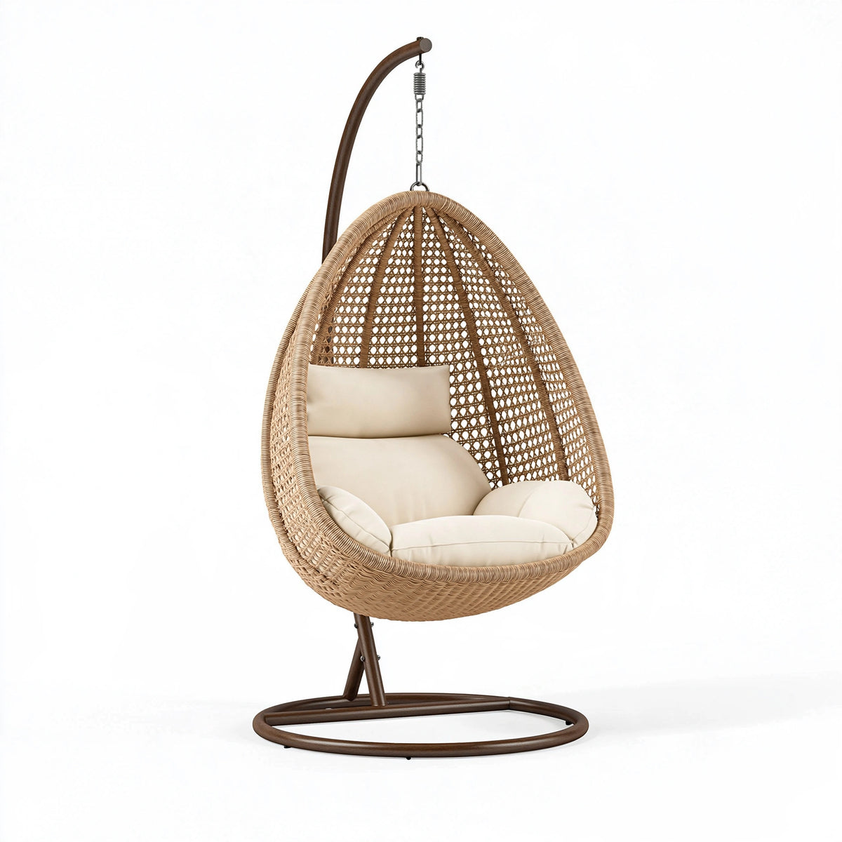 Poltrona sospesa 105 x 105 x 195 cm in rattan beige e metallo marrone con seduta imbottita