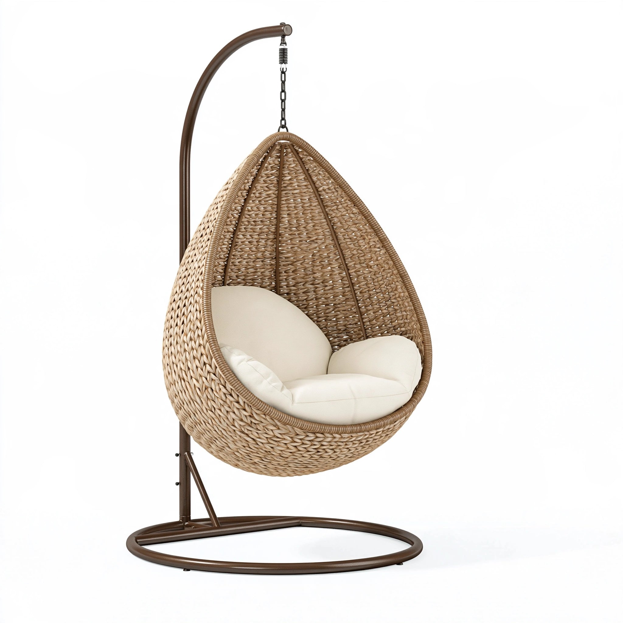 Poltrona sospesa 120 x 100 x 195 cm in rattan beige con supporto in metallo stile boho