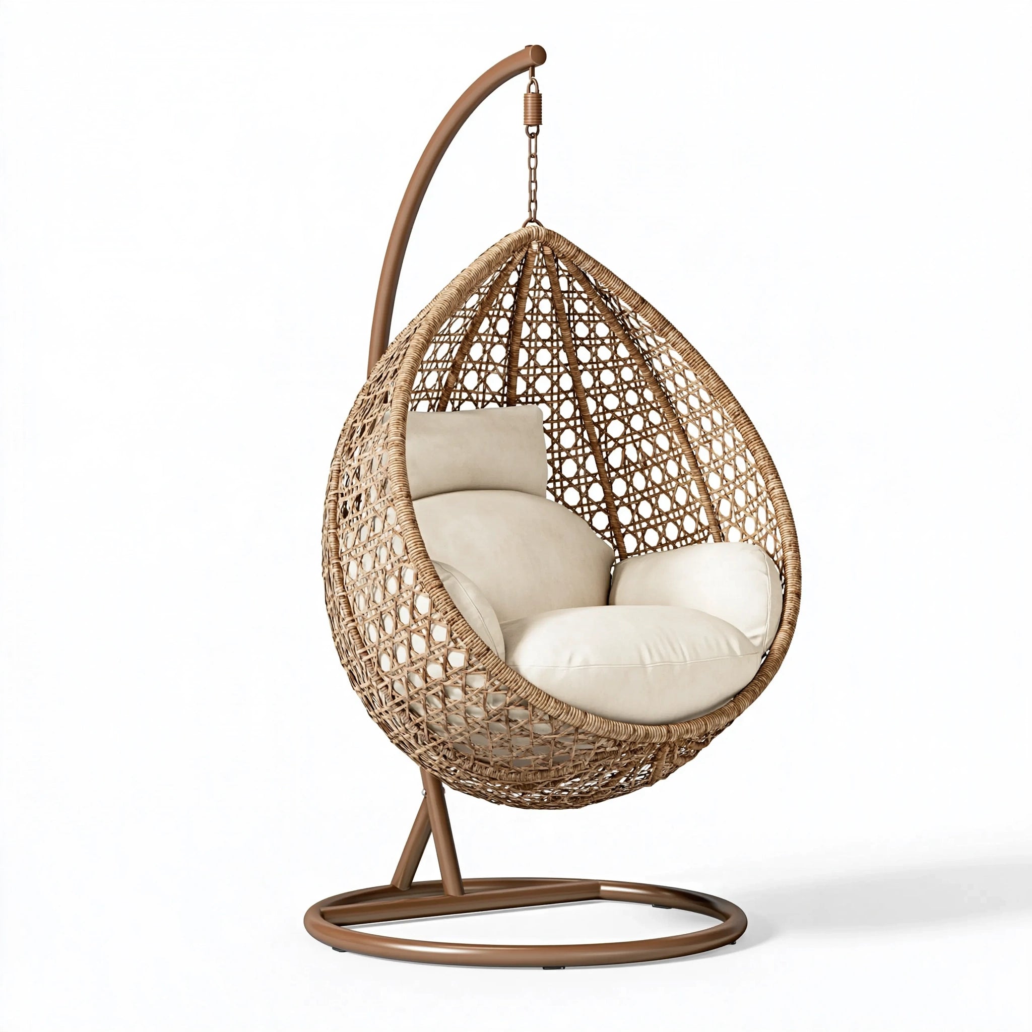 Poltrona sospesa 105 x 105 x 195 cm in rattan marrone con struttura in metallo per interni stile boho