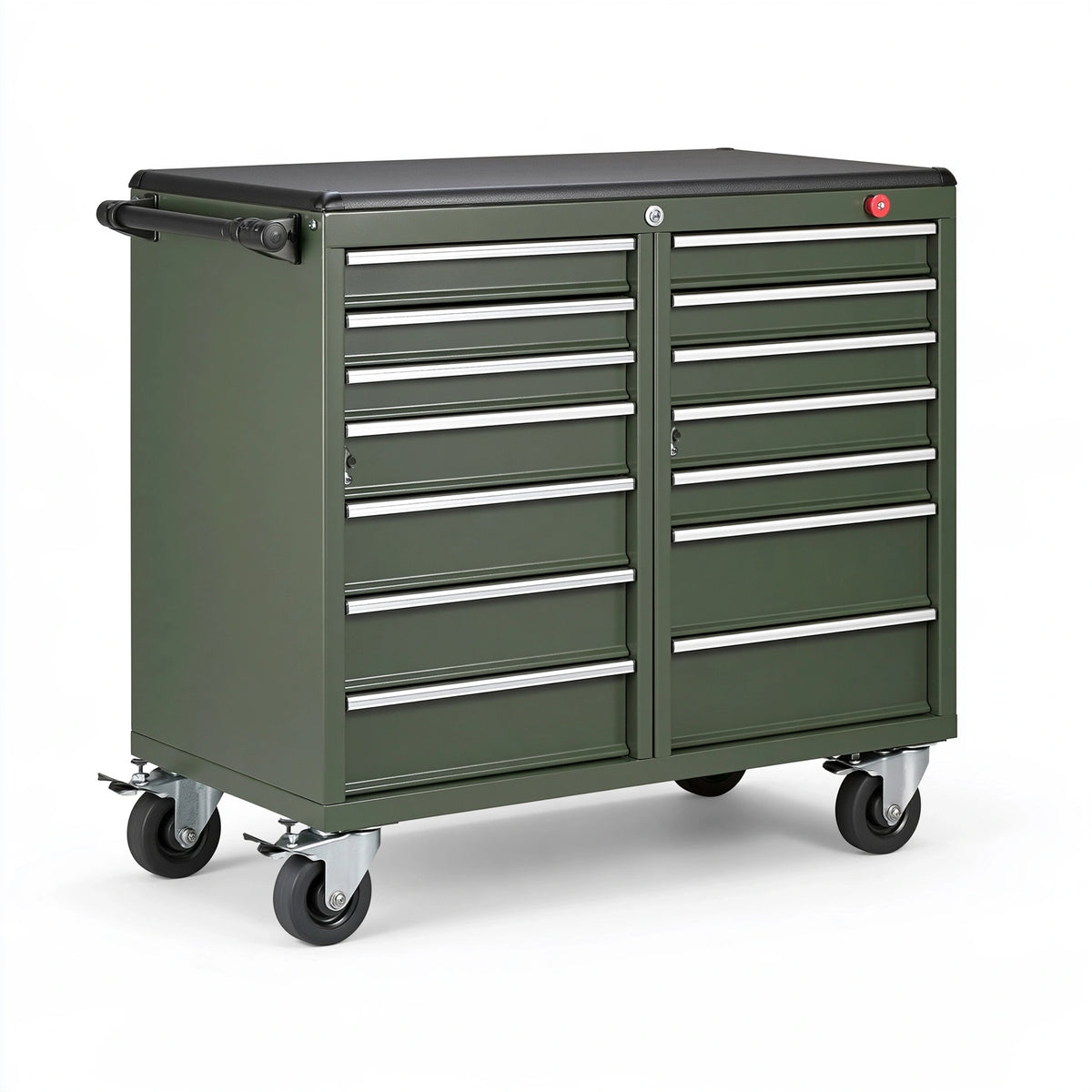 Carrello portautensili 110 x 50 x 95 cm in acciaio verde con 12 cassetti e ruote