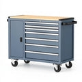 Carrello portautensili 100 x 50 x 95 cm in acciaio blu con piano in legno e cassetti mobili