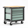 Carrello portautensili 90 x 45 x 95 cm in acciaio nero e verde con piano in legno e ruote