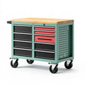 Carrello portautensili 100 x 50 x 95 cm in metallo verde con piano in legno e cassetti