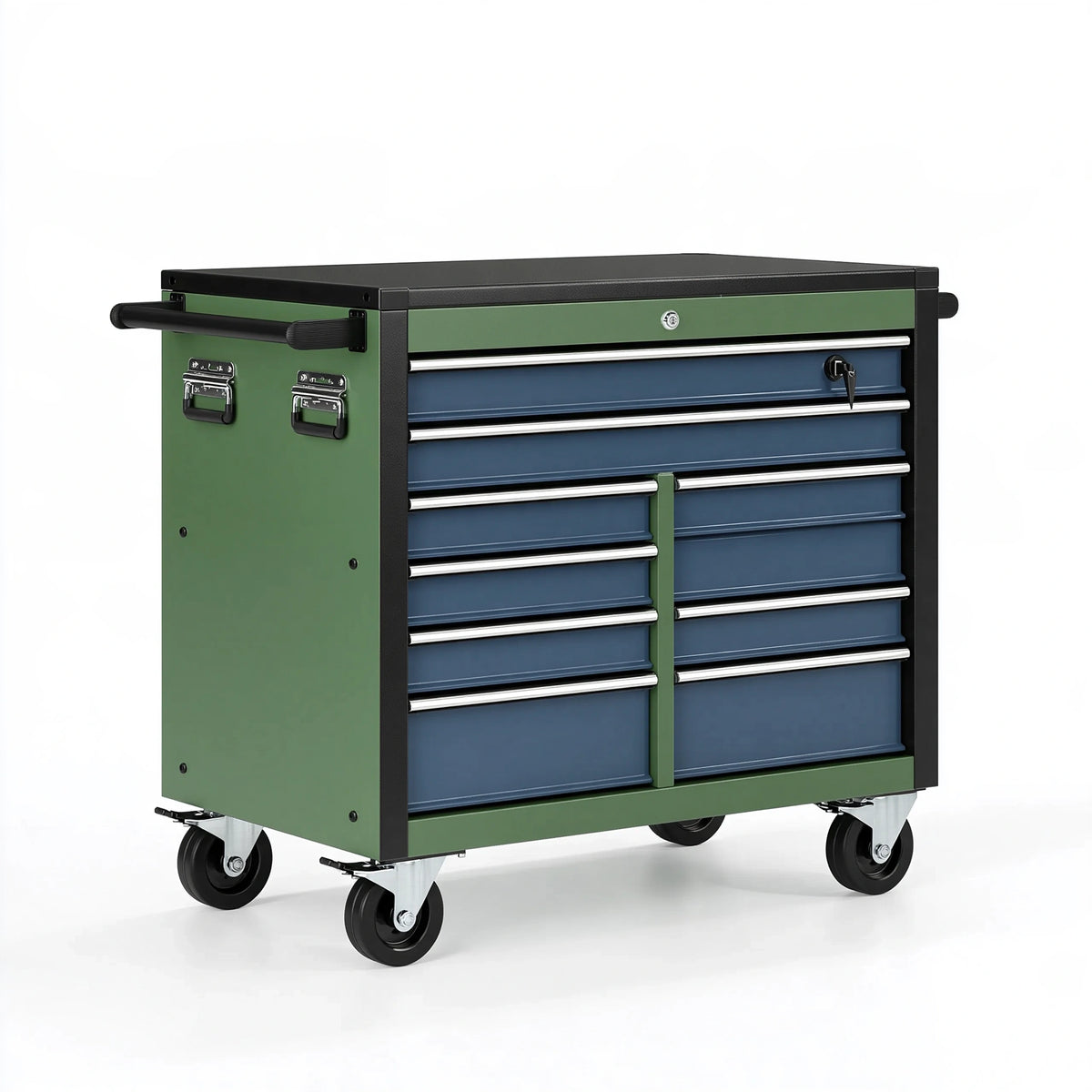 Carrello portautensili 100 x 50 x 95 cm in acciaio verde/blu con 7 cassetti e ruote