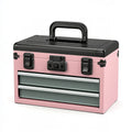 Cassetta portaoggetti 40 x 25 x 35 cm in plastica rosa e nera con cassetti e maniglia