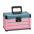Cassettiera portautensili 60 x 30 x 35 cm in metallo rosa e blu con maniglia e 3 cassetti