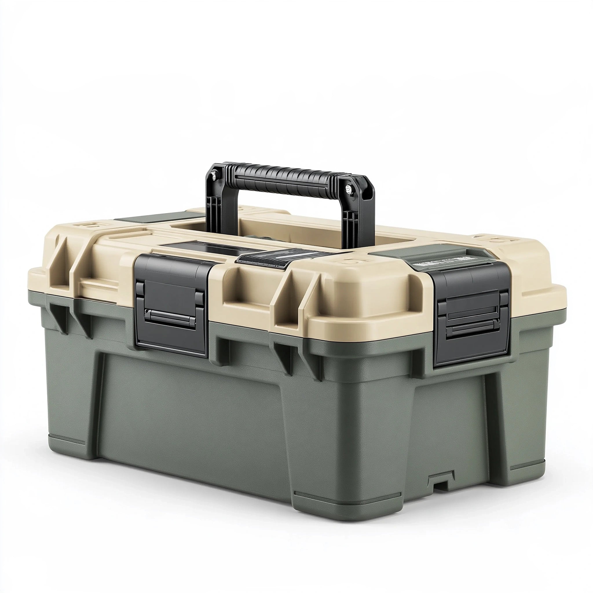 Cassetta portautensili 50 x 30 x 28 cm in plastica verde beige con maniglia pieghevole