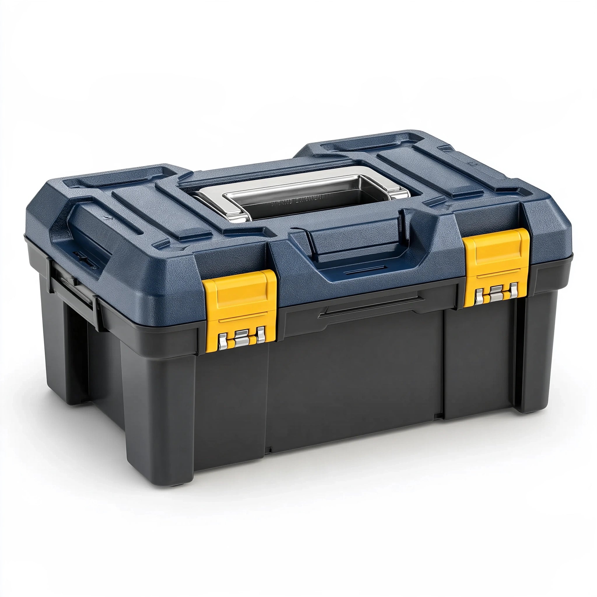 Cassetta portautensili 58 x 35 x 32 cm in plastica blu scuro e giallo con chiusure a scatto