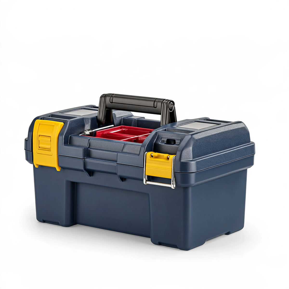 Cassetta portautensili 50 x 27 x 25 cm in plastica blu con chiusure gialle - organizer portatile con maniglia