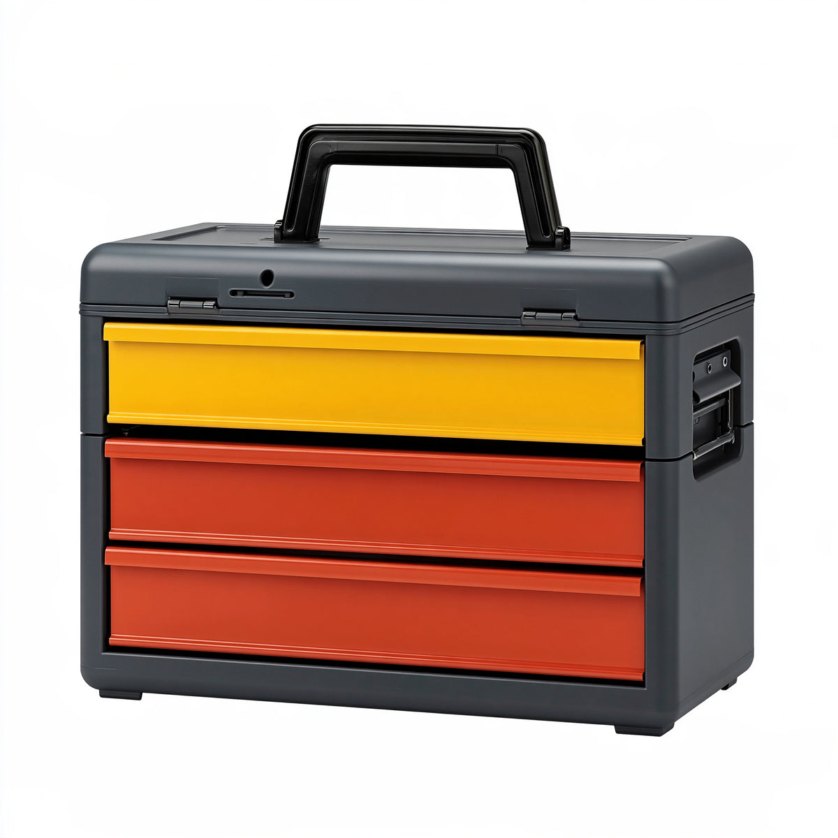Cassettiera portautensili 49 x 26 x 43 cm in plastica nero/giallo/rosso - con maniglia e 3 cassetti